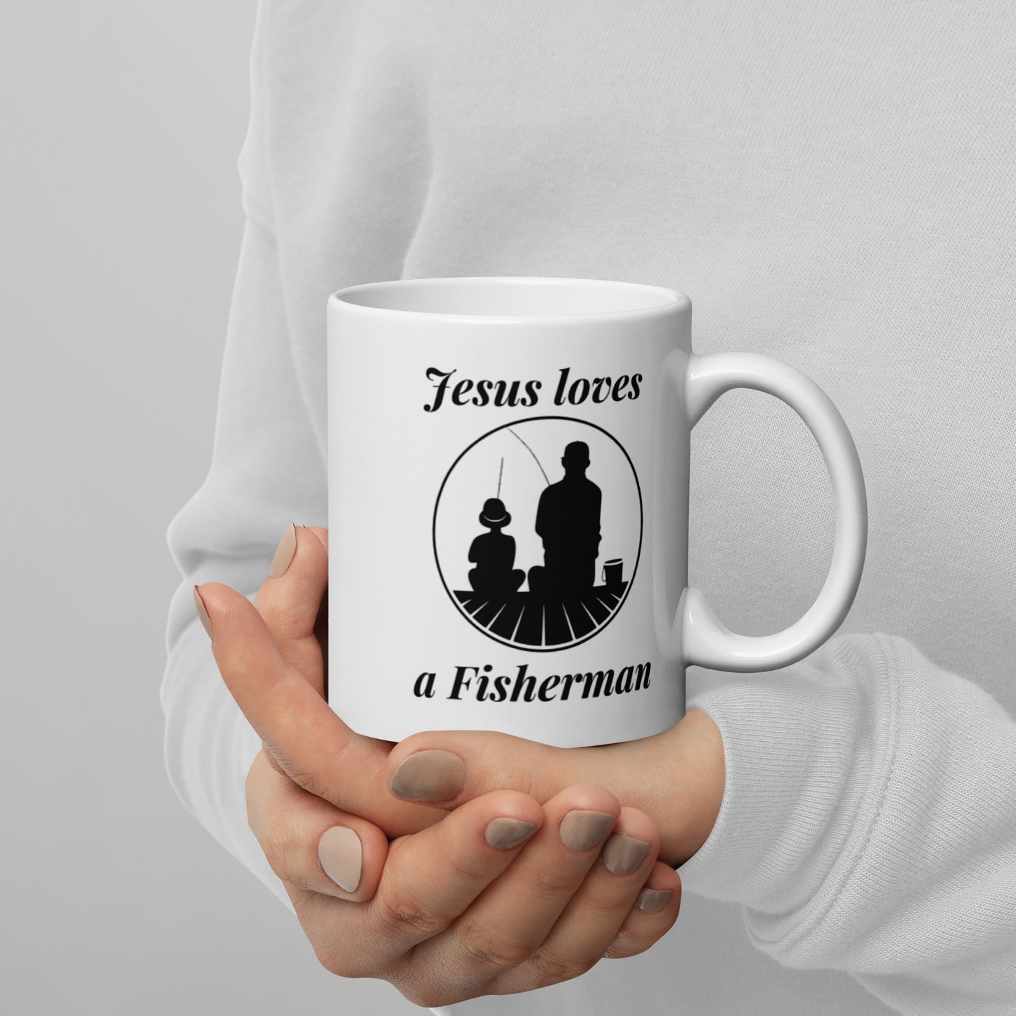 "Jesus loves a Fisherman" White Glossy Mug, 11oz and 15oz
