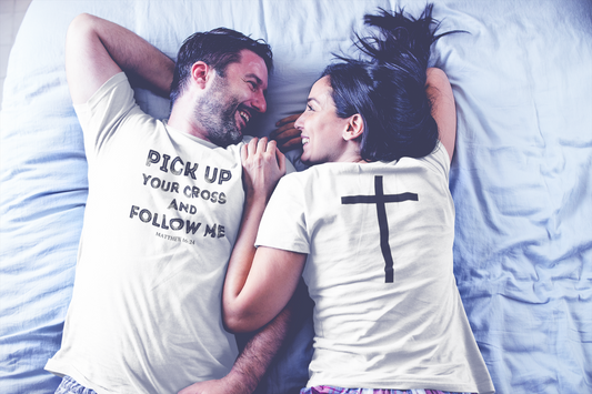 "Pick up your cross and follow Me" Unisex T-Shirt, Front and Back