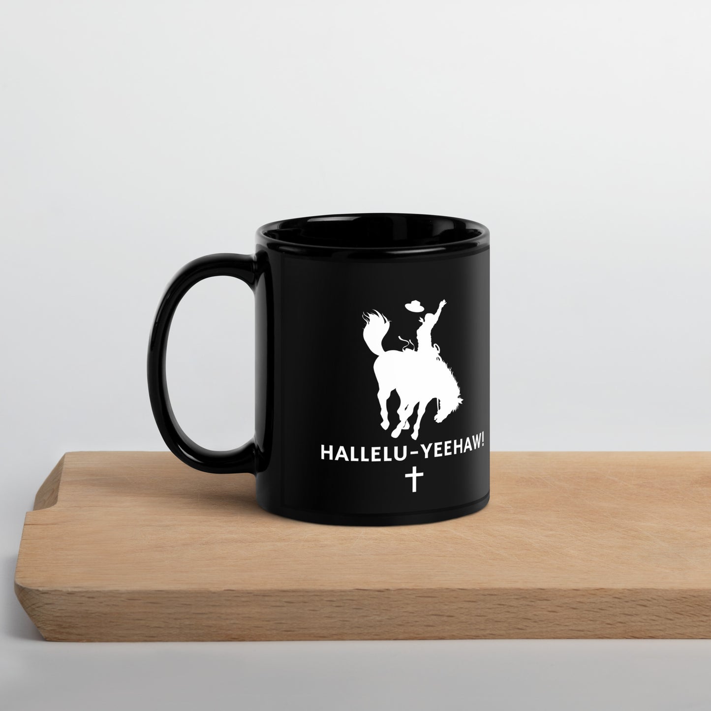 "Hallelu-Yeehaw" Black Glossy Mug, 11oz and 15oz