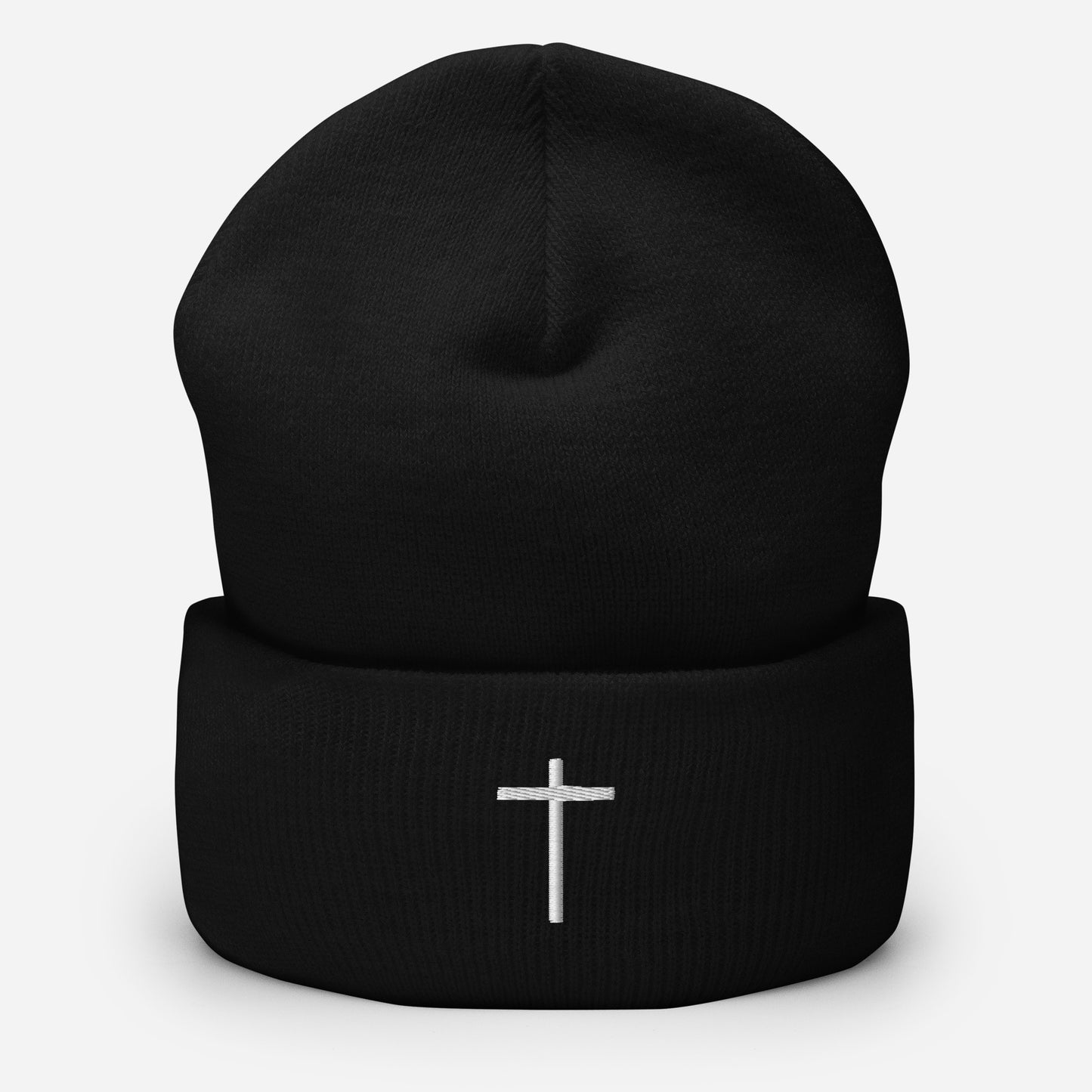 Embroidered Cross Cuffed Beanie
