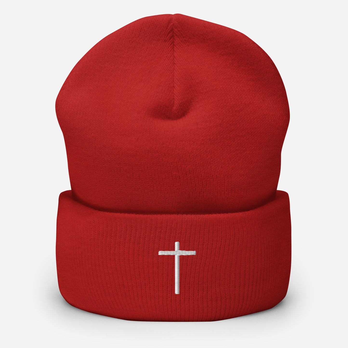 Embroidered Cross Cuffed Beanie