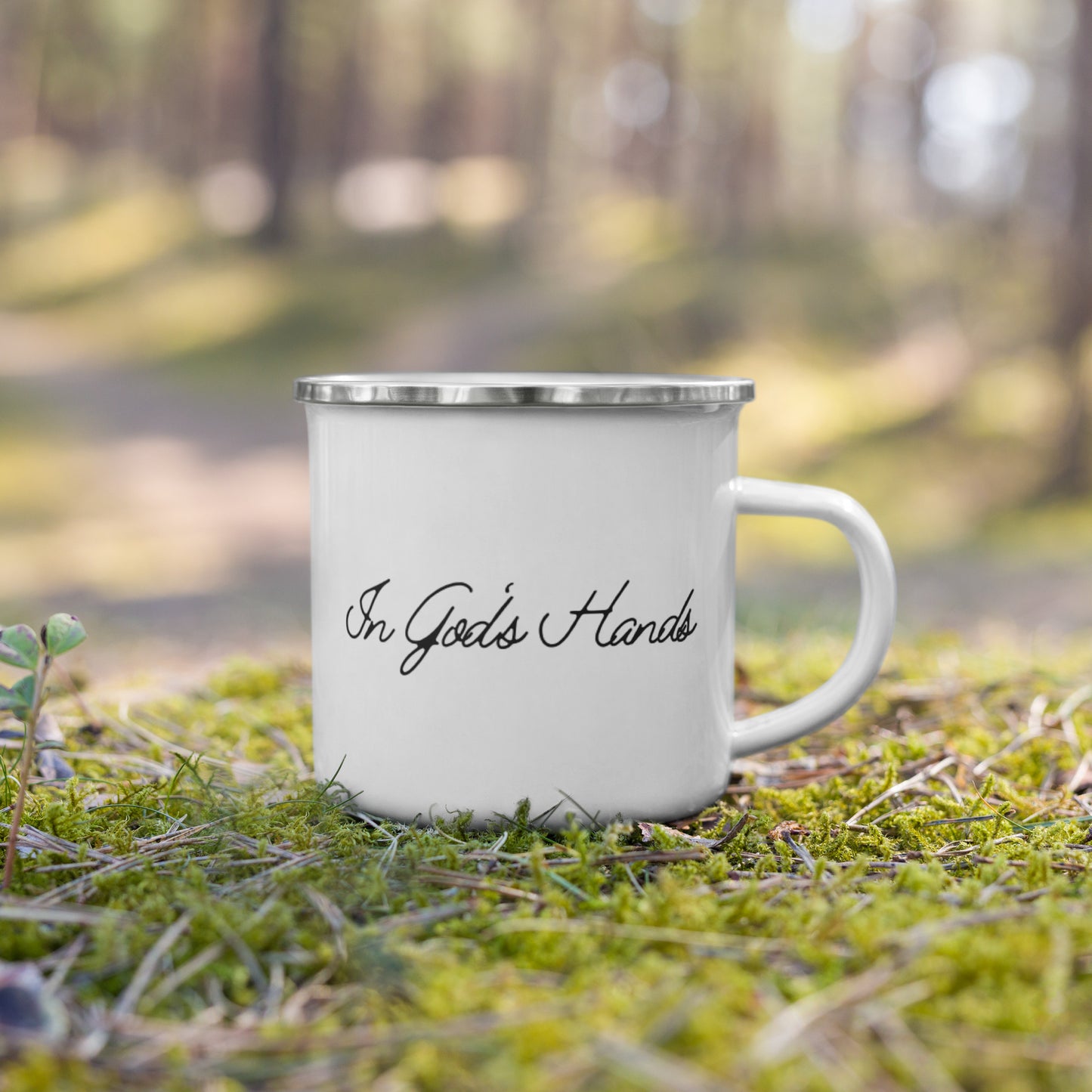 "In God's Hands" Enamel Mug