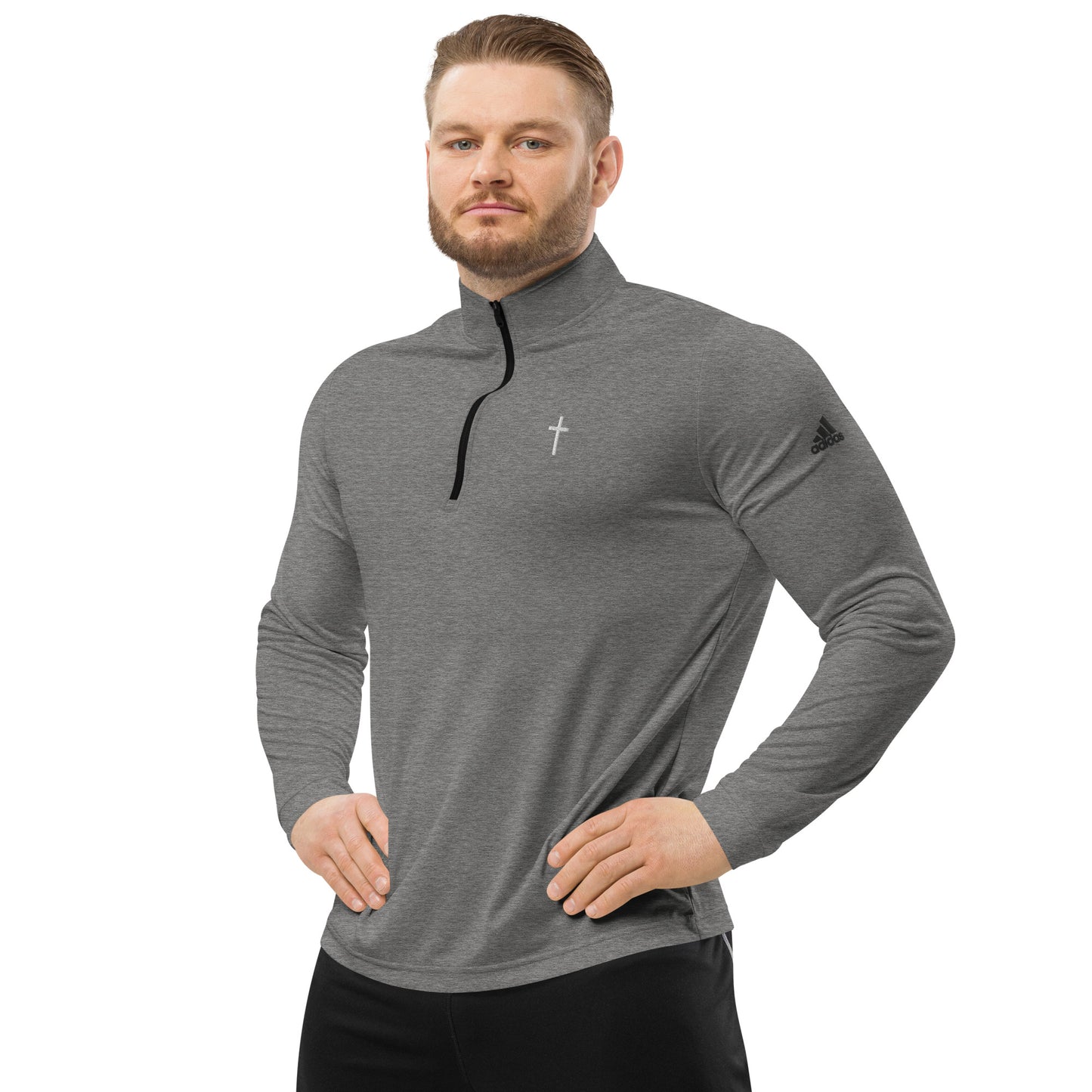 Embroidered Cross Adidas Quarter Zip Pullover