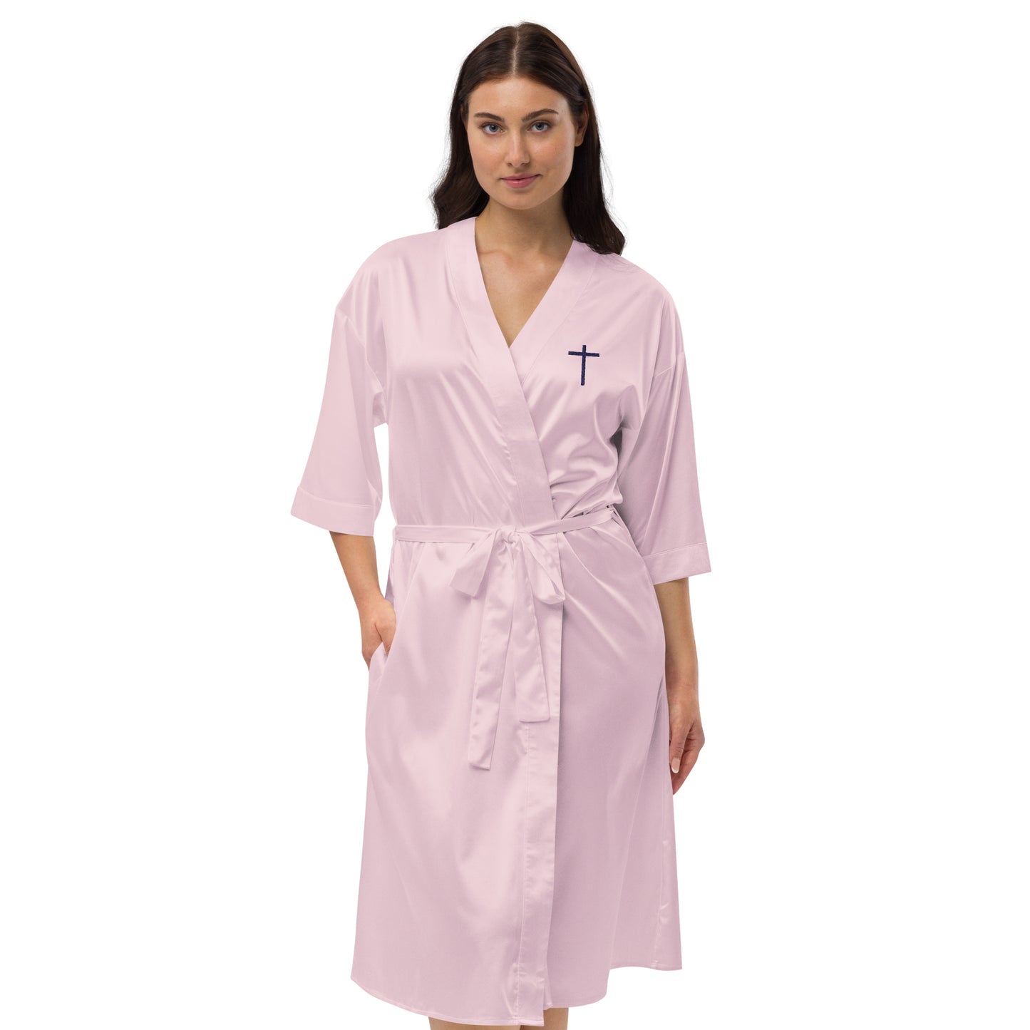 Embroidered Cross Satin Robe