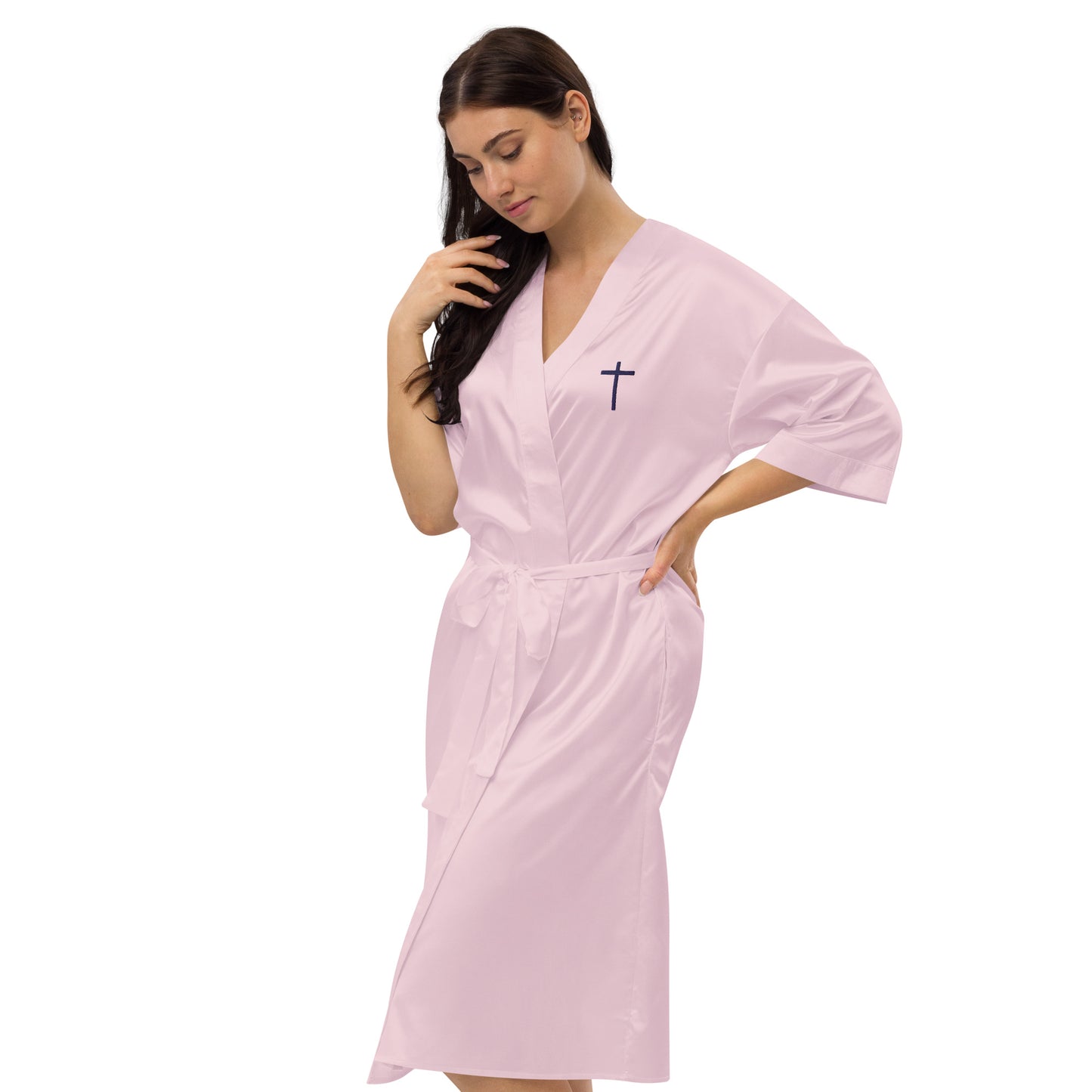 Embroidered Cross Satin Robe