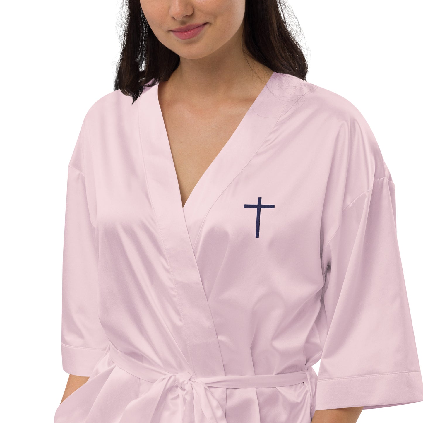 Embroidered Cross Satin Robe