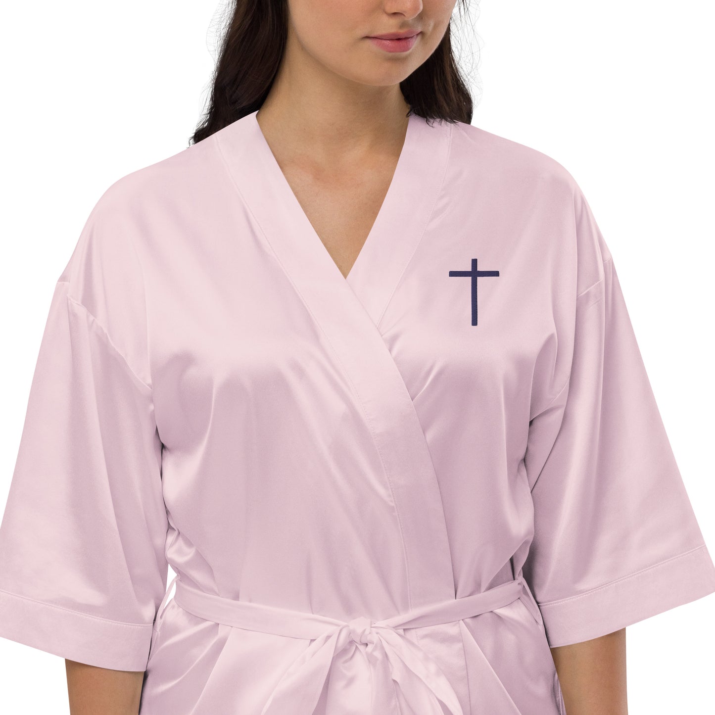 Embroidered Cross Satin Robe