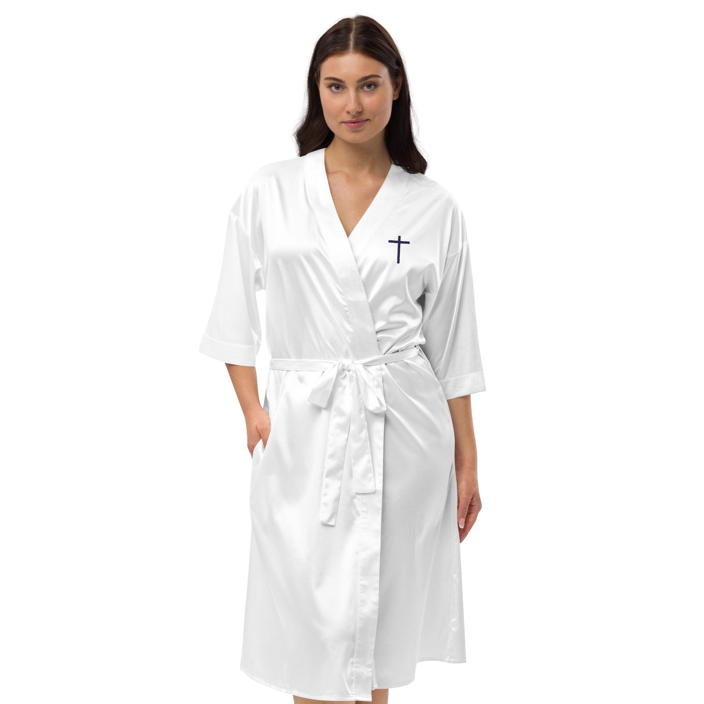 Embroidered Cross Satin Robe