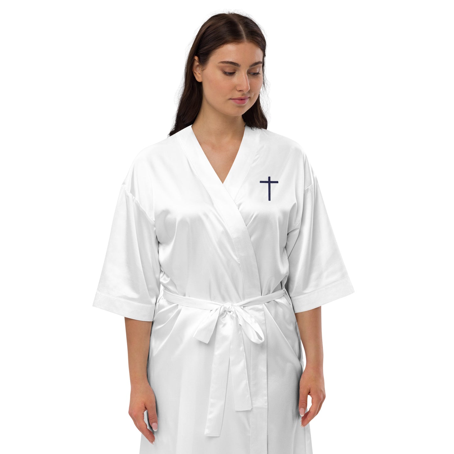 Embroidered Cross Satin Robe