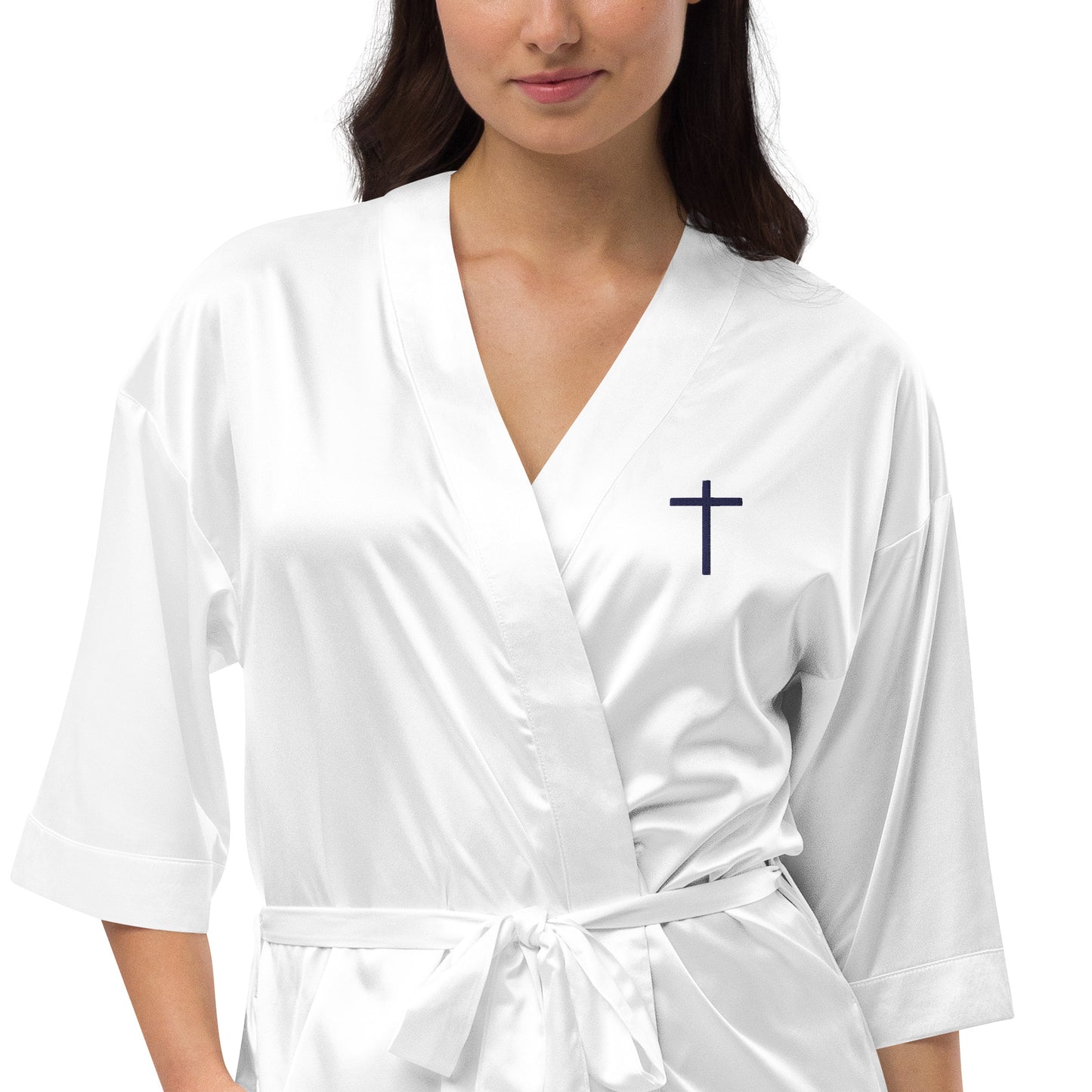 Embroidered Cross Satin Robe