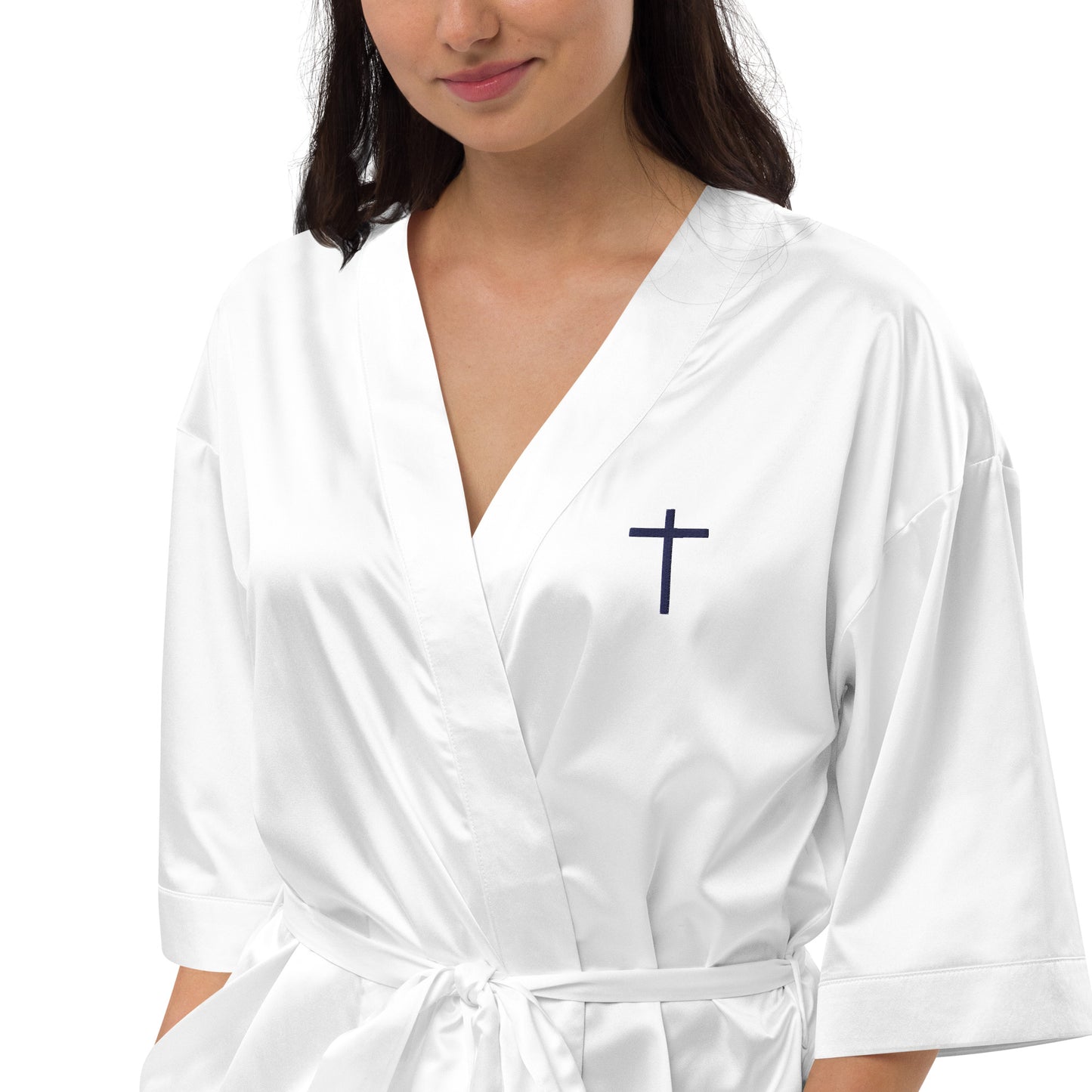 Embroidered Cross Satin Robe