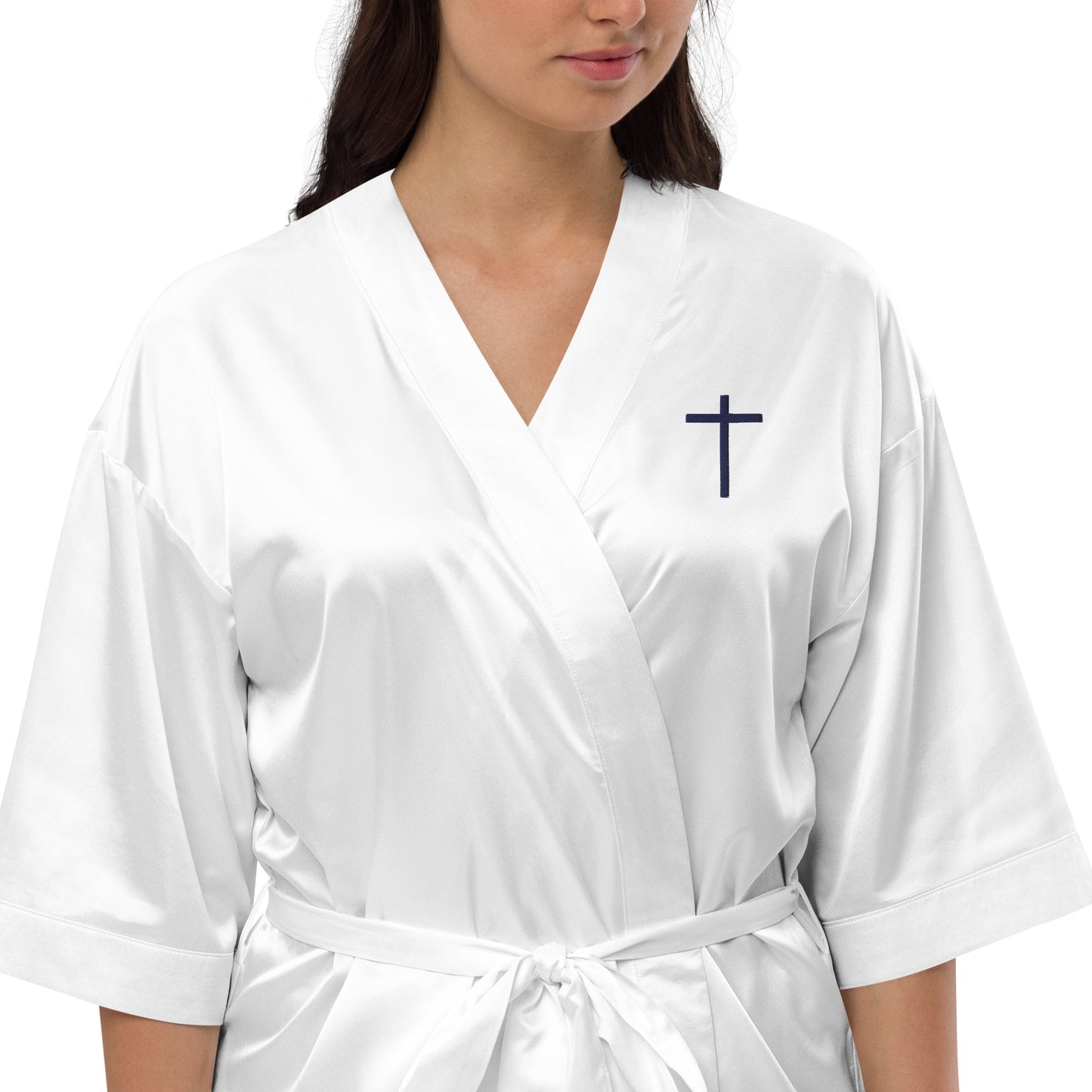 Embroidered Cross Satin Robe