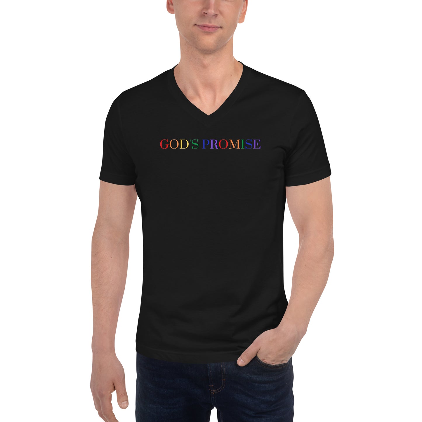 "God's Promise" Unisex Rainbow V-Neck T-Shirt